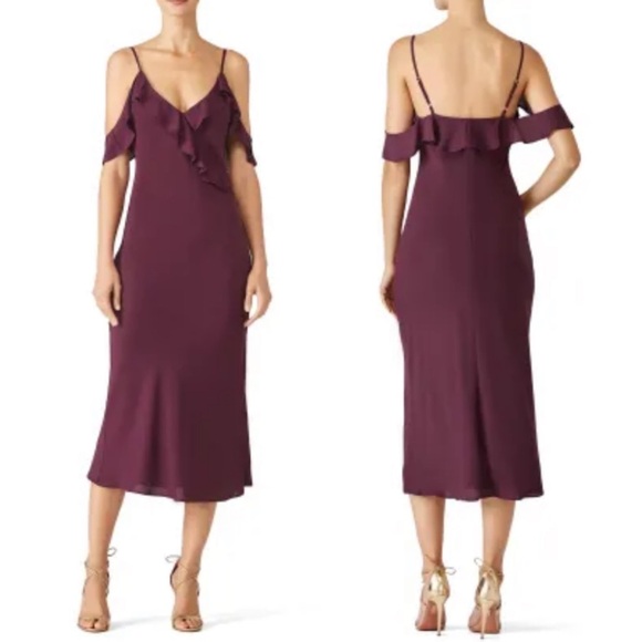 Amanda Uprichard Anika purple chiffon midi dress ruffled off shoulder medium